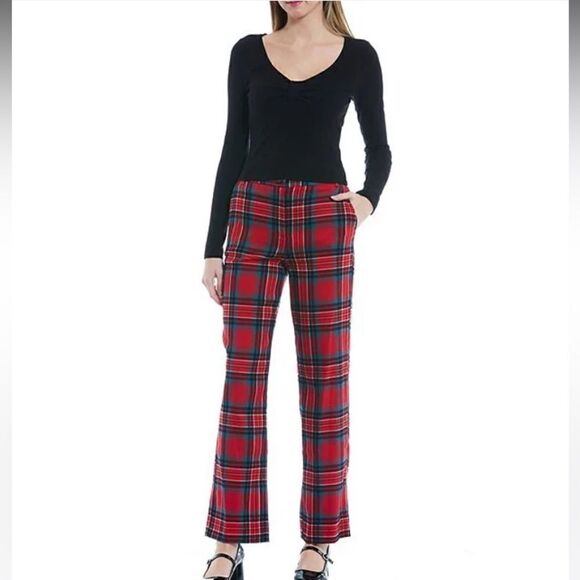 🔥 Copper Key High Rise Wide Leg Plaid Trousers, Size-XXL - Picture 2 of 10